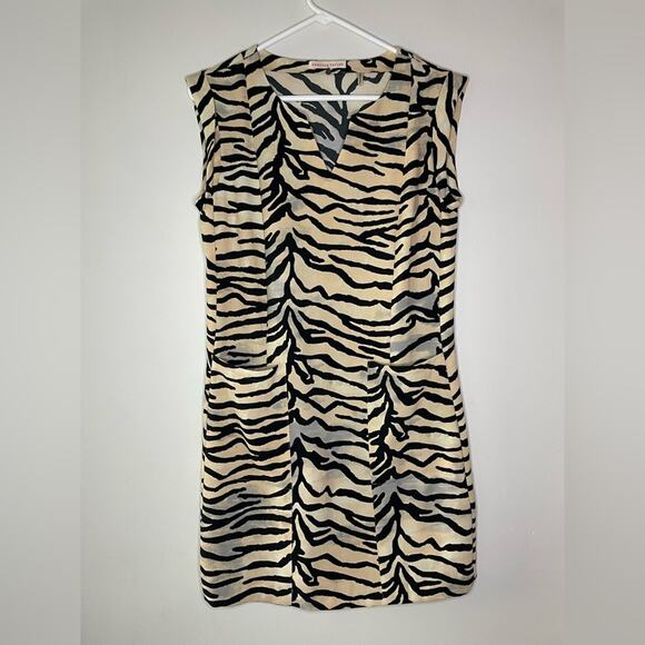 Rebecca Taylor Tiger Animal Print Sleeveless Split Neck Shift Dress Size 4 - Picture 2 of 6